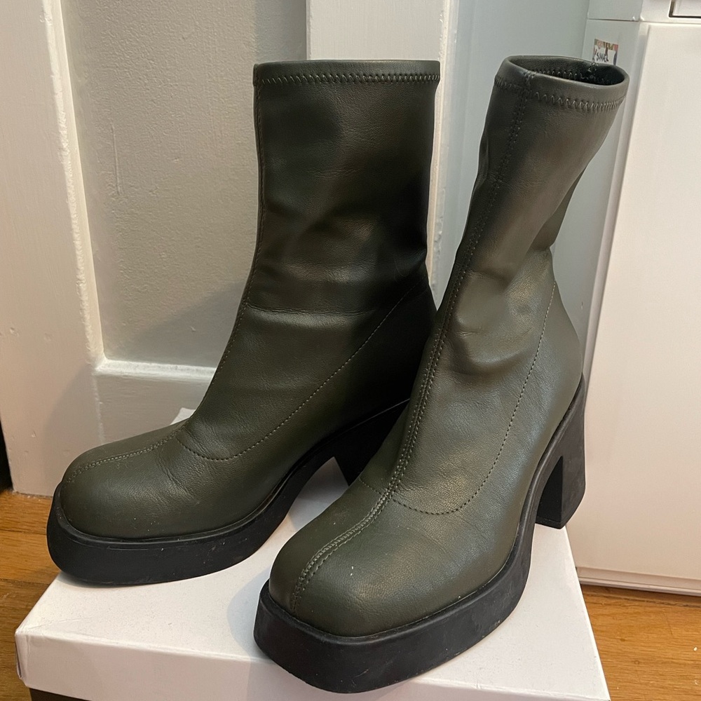 Green Vegan Leather Calf Boots - Call It Spring